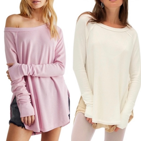 FREE PEOPLE Snowy White Thermal Waffle-knit Oversized Long Sleeve Top - Picture 2 of 12